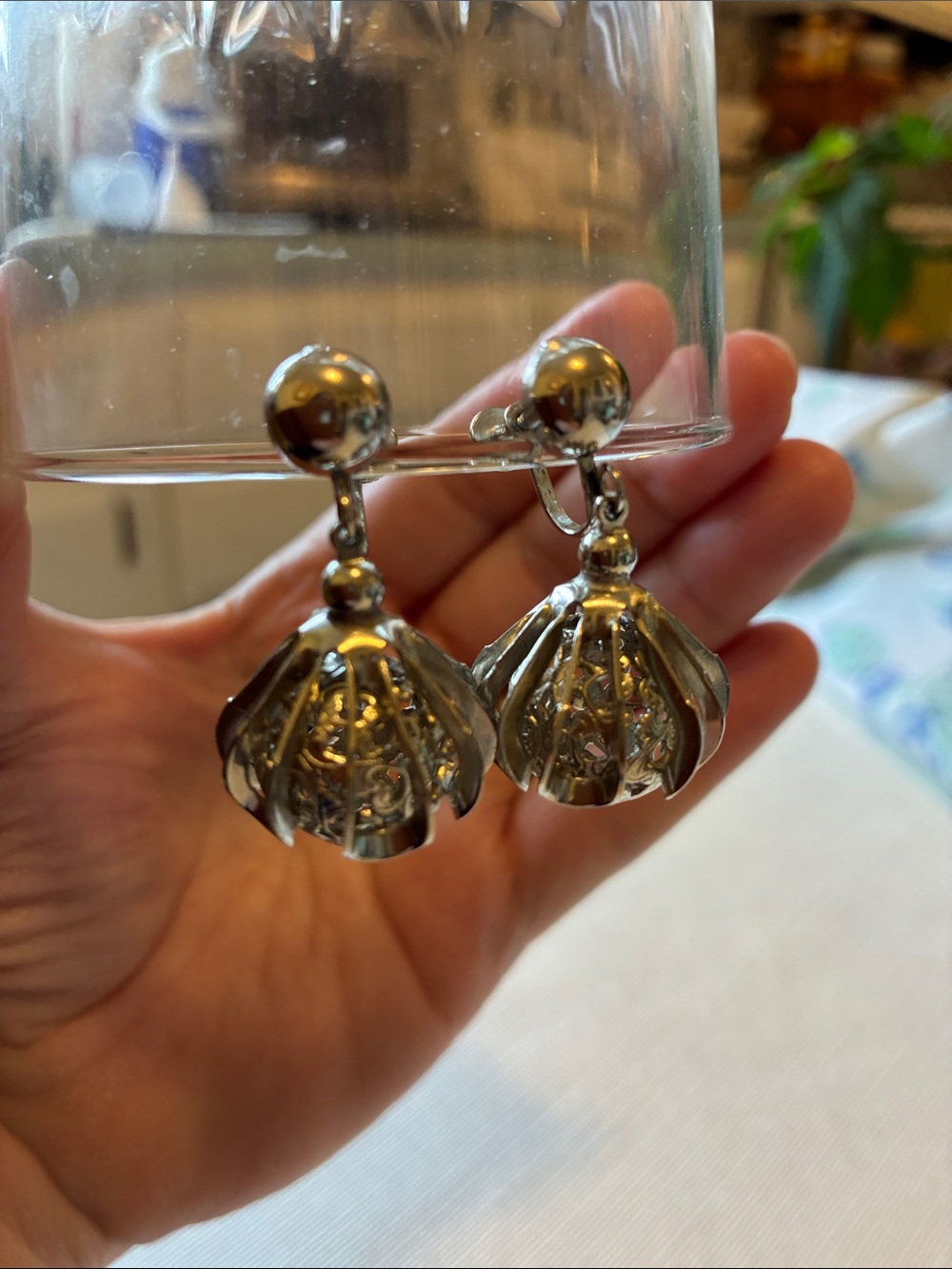 Elegant Silver-Tone Filigree Drop Screw Earrings